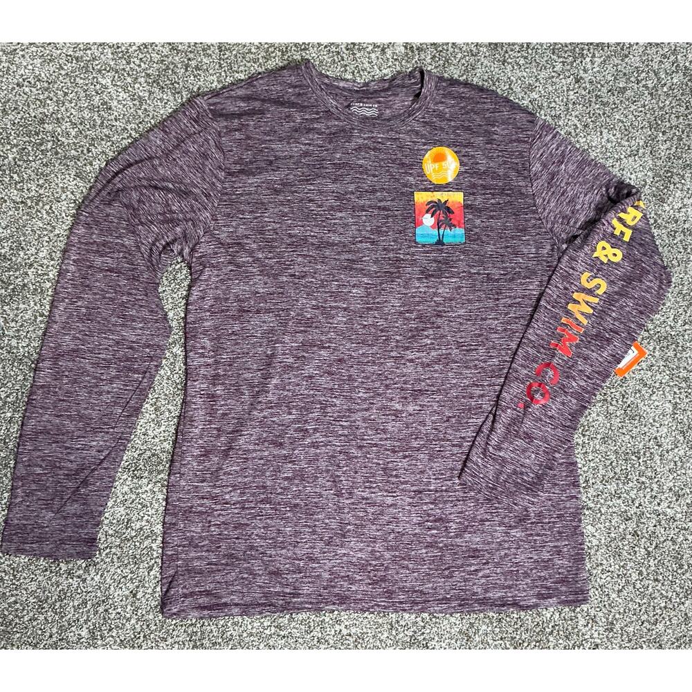 Surf & Swim Co SPF 50+ Long Sleeve Swim Shirt Sky & Palm Eggplant Lg New